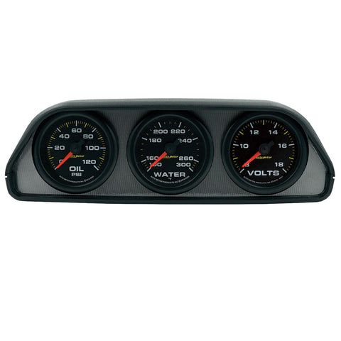 GAUGE KIT DASH POD MOUNT OILP/WTMP/VOLT 2-1/16" 100PSI/300ºF/18V BLK DIAL BLK BZL EEG