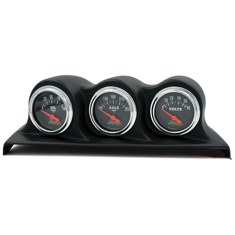 GAUGE KIT 3 PC WRANGLER (JK) 07-10 OIL PSI/AXLE TEMP/VOLT 100PSI/250ºF/18V BLK DIAL CHROME BZL JEEP
