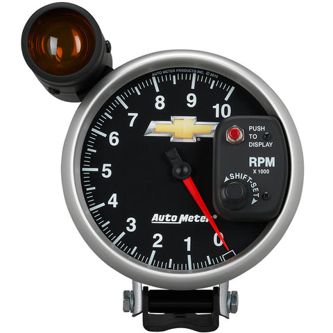 5" TACHOMETER 0-10000 RPM PEDESTAL W/ EXT. SHIFT-LITE CHEVY GOLD BOWTIE