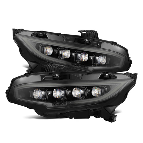 AlphaRex-16-21 Honda Civic LED Projector Headlights In Alpha-Black