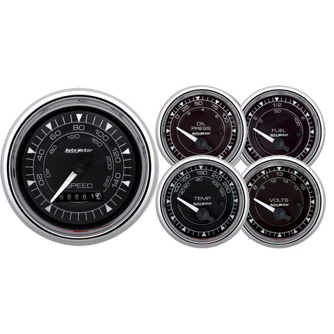 5 PC. GAUGE KIT 3-3/8" & 2-1/16" ELEC. SPEEDOMETER CHRONO