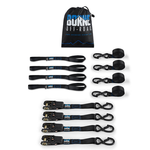Borne Off-Road BNRTC-TDMD-4BK Medium-Duty Ratchet Tie-Down Kit (4-pack)  Black