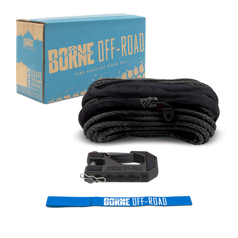 Borne Off-Road BNWN-SR-38-85KBK Replacement Synthetic Winch Rope  Black  Hook  And Tether Strap
