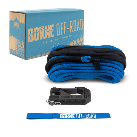 Borne Off-Road BNWN-SR-38-85KBL Replacement Synthetic Winch Rope  Blue  Hook  And Tether Strap