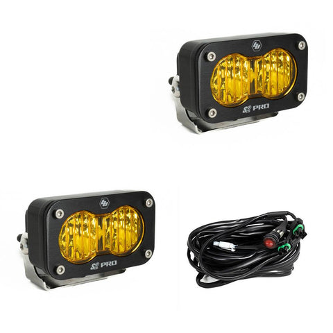 S2 Pro Black LED Light Pod Pair (Wide Cornering; Baja Amber)