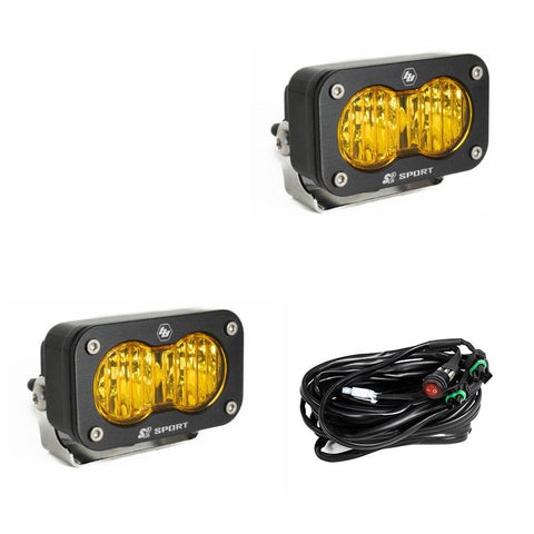 S2 Sport Black LED Light Pod Pair (Wide Cornering; Baja Amber)