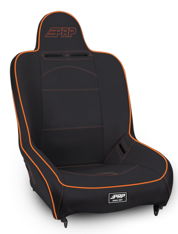 Premier High Back Suspension Seat; Black & Orange Vinyl