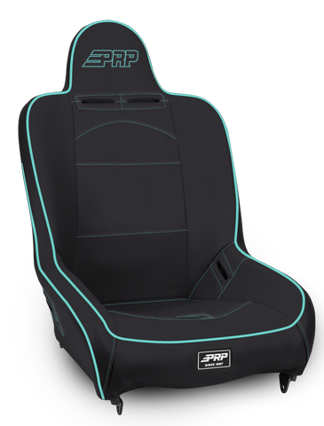 Premier High Back Suspension Seat; Black & Teal Vinyl