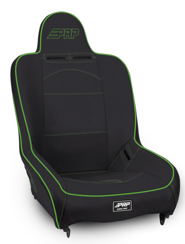 Premier High Back Suspension Seat; Black & Green Vinyl