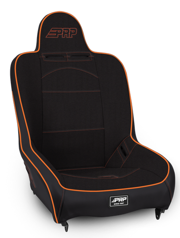 Premier High Back Suspension Seat; Black & Orange Tweed