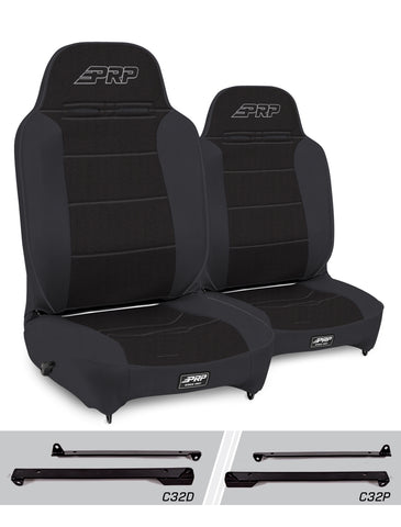 Enduro High Back Reclining Suspension Seats Kit For Jeep Wrangler CJ7/YJ (Pair)  Black