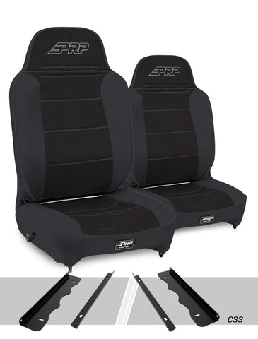 Enduro High Back Reclining Suspension Seats Kit For 95-01 Jeep Cherokee XJ (Pair)  Black