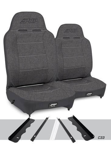 Enduro High Back Reclining Suspension Seats Kit For 95-01 Jeep Cherokee XJ (Pair)  Grey