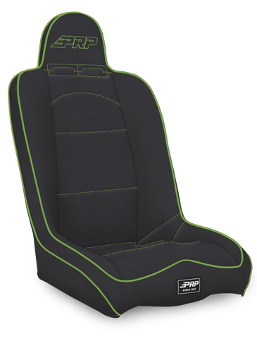 Daily Driver High Back Suspension Seat; Black & Green Vinyl