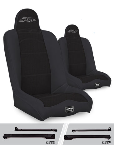 Daily Driver High Back Suspension Seats Kit For Jeep Wrangler CJ7/YJ (Pair)  Black