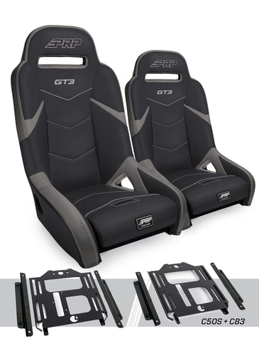 GT3 Suspension Seats Kit For Polaris RZR 570  800  900 (Pair)  Black & Grey