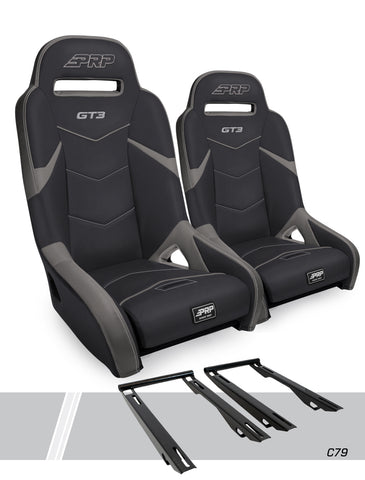 GT3 Suspension Seats Kit For Polaris RZR PRO XP  PRO R  Turbo R  PRO S (Pair)  Black & Grey