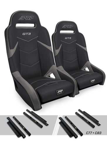 GT3 Suspension Seats Kit For Polaris General  RZR S 900  900 Trail  Trail  XP 1000  Turbo  Turbo S (Pair)  Black & Grey