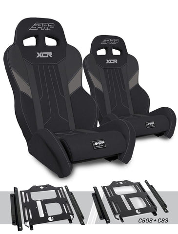 XCR Suspension Seats Kit For Polaris RZR 570  800  900 (Pair)  Black & Grey