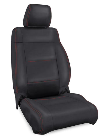 Front Seat Covers For '11–'12 Jeep Wrangler JK  2 Door Or 4 Door (Pair) - Black With Red Stitching