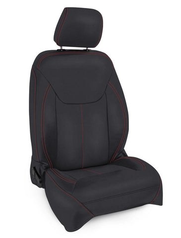 Front Seat Covers For '13–'18 Jeep Wrangler JK  2 Door Or 4 Door (Pair) - Black With Red Stitching