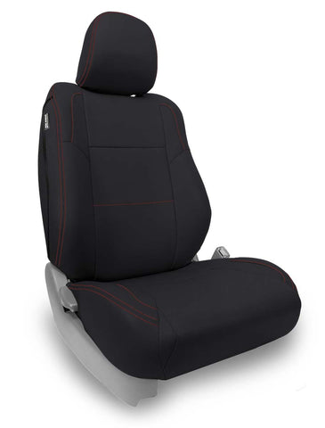 Front Seat Covers For '12-'15 Toyota Tacoma; TRD & Sport Edition (Pair) - Black With Red Stitching