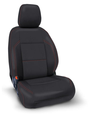 Front Seat Covers For 2016-2023 Toyota Tacoma With Electric Seat Adjusters (Pair) - Black With Red Stitching