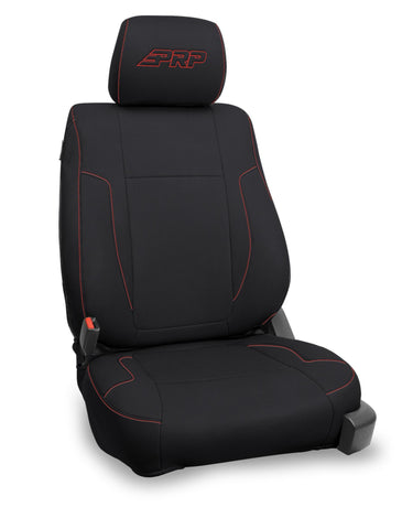 Front Seat Covers For 2012-14 Ford Raptor (Pair) - Black With Red Stitch