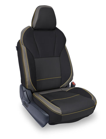 Front Seat Covers For 2018-2023 Subaru Crosstrek (Pair) - Black And Grey With Gold Stitch