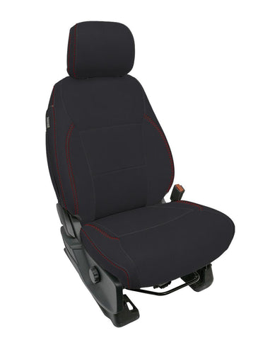 Front Seat Covers For 2021+ Ford F150  2023+ Super Duty With Standard Seats  Black With Red Stitch