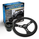 PRP Deep Dish Leather Steering Wheel Kit  Black With UTV Hub For Polaris RZR  Can Am X3  Arctic Cat Wildcat  EZ-GO  GEM  John Deere Gator