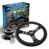 PRP Deep Dish Leather Steering Wheel Kit  Black With Quick Release Hub - Universal Weld On Adaptor
