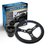 PRP Deep Dish Leather Steering Wheel Kit  Blue With UTV Hub For Polaris RZR  Can Am X3  Arctic Cat Wildcat  EZ-GO  GEM  John Deere Gator