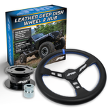 PRP Deep Dish Leather Steering Wheel Kit  Blue With Quick Release Hub - Universal Weld On Adaptor