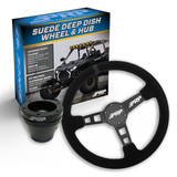 PRP Deep Dish Suede Steering Wheel Kit  Black With UTV Hub For Polaris RZR  Can Am X3  Arctic Cat Wildcat  EZ-GO  GEM  John Deere Gator