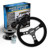 PRP Deep Dish Suede Steering Wheel Kit  Black With Quick Release Hub For Polaris RZR  Can Am X3  Arctic Cat Wildcat  EZ-GO  GEM  John Deere Gator