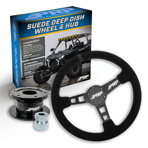 PRP Deep Dish Suede Steering Wheel Kit  Black With Quick Release Hub For Polaris RZR  Can Am X3  Arctic Cat Wildcat  EZ-GO  GEM  John Deere Gator