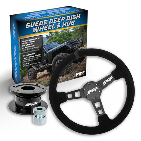 PRP Deep Dish Suede Steering Wheel Kit  Black With Quick Release Hub - Universal Weld On Adaptor