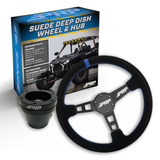 PRP Deep Dish Suede Steering Wheel Kit  Blue With UTV Hub For Polaris RZR  Can Am X3  Arctic Cat Wildcat  EZ-GO  GEM  John Deere Gator