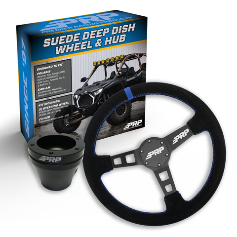 PRP Deep Dish Suede Steering Wheel Kit  Blue With UTV Hub For Polaris RZR  Can Am X3  Arctic Cat Wildcat  EZ-GO  GEM  John Deere Gator