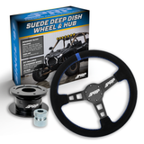PRP Deep Dish Suede Steering Wheel Kit  Blue With Quick Release Hub For Polaris RZR  Can Am X3  Arctic Cat Wildcat  EZ-GO  GEM  John Deere Gator