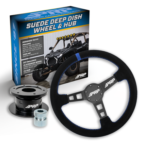 PRP Deep Dish Suede Steering Wheel Kit  Blue With Quick Release Hub For Polaris RZR  Can Am X3  Arctic Cat Wildcat  EZ-GO  GEM  John Deere Gator