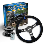 PRP Deep Dish Suede Steering Wheel Kit  Blue With Quick Release Hub - Universal Weld On Adaptor