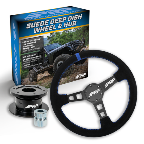 PRP Deep Dish Suede Steering Wheel Kit  Blue With Quick Release Hub - Universal Weld On Adaptor