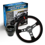 PRP Deep Dish Suede Steering Wheel Kit  Red With UTV Hub For Polaris RZR  Can Am X3  Arctic Cat Wildcat  EZ-GO  GEM  John Deere Gator
