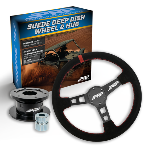 PRP Deep Dish Suede Steering Wheel Kit  Red With Quick Release Hub For Yamaha YXZ  Viking  Wolverine  Rhino