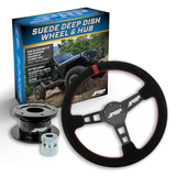 PRP Deep Dish Suede Steering Wheel Kit  Red With Quick Release Hub - Universal Weld On Adaptor