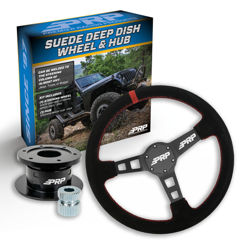 PRP Deep Dish Suede Steering Wheel Kit  Red With Quick Release Hub - Universal Weld On Adaptor