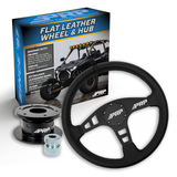 PRP Flat Leather Steering Wheel Kit  Black With Quick Release Hub For Polaris RZR  Can Am X3  Arctic Cat Wildcat  EZ-GO  GEM  John Deere Gator
