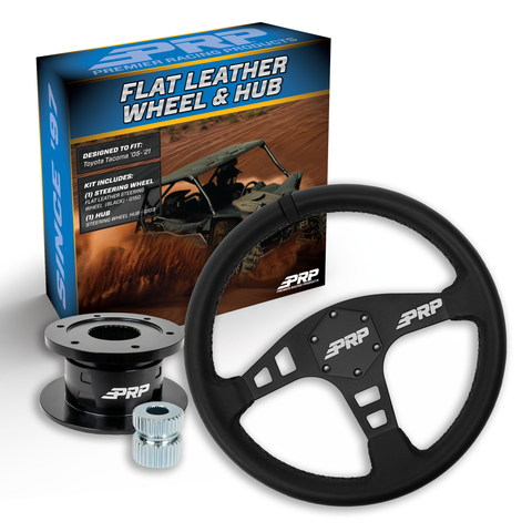 PRP Flat Leather Steering Wheel Kit  Black With Quick Release Hub For Yamaha YXZ  Viking  Wolverine  Rhino